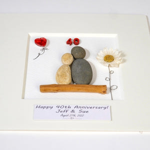 Personalized 40th Anniversary Pebble Art - Gift for Husband or Wife - Wall or Tabletop Decoration with Framed Pebble Artwork - 8x8 Inches by Dovaart.com