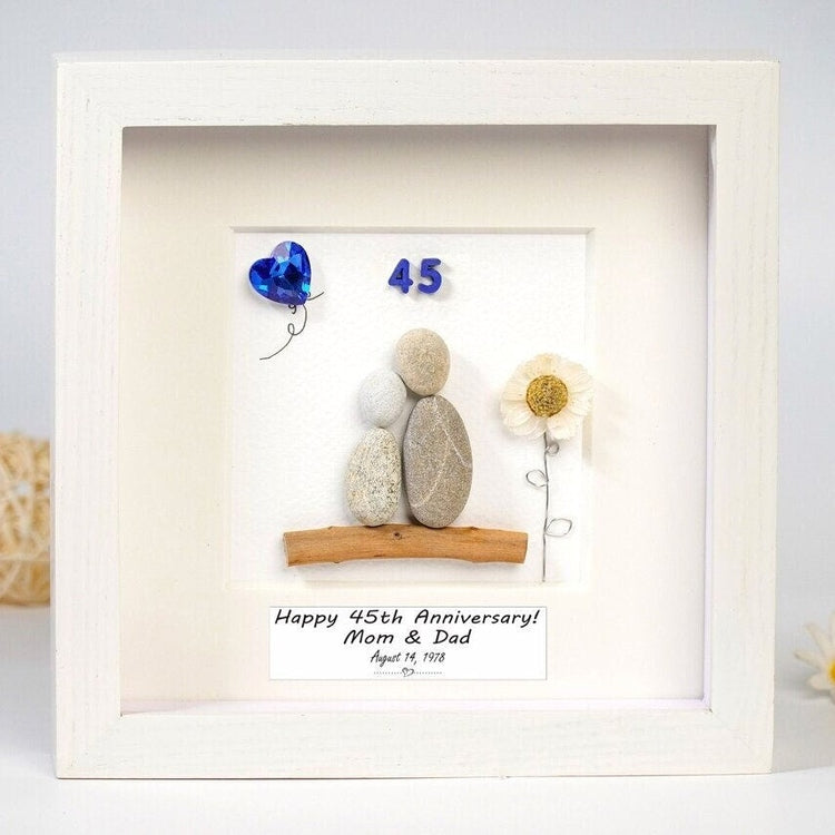 Personalized 45th Anniversary Pebble Art - Gift for Mother and Father - Wall or Tabletop Decoration with Framed Pebble Artwork - 8x8 Inches by Dovaart.com