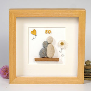 Personalized 50th Anniversary Pebble Art - Gift for Mother and Father - Wall or Tabletop Decoration with Framed Pebble Artwork - 8x8 Inches by Dovaart.com
