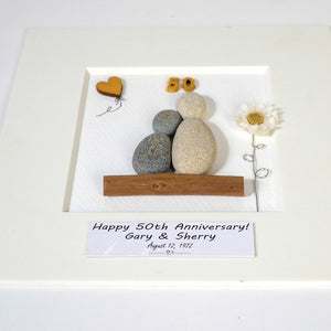 Personalized 50th Anniversary Pebble Art - Gift for Mother and Father - Wall or Tabletop Decoration with Framed Pebble Artwork - 8x8 Inches by Dovaart.com