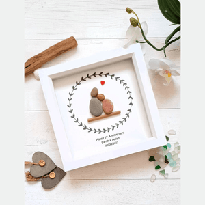 Personalized 5th Wedding Anniversary Pebble Art - Gift for Husband or Wife - Wall or Tabletop Decoration with Framed Pebble Artwork - White Frame, 8x8 Inches by Dovaart.com