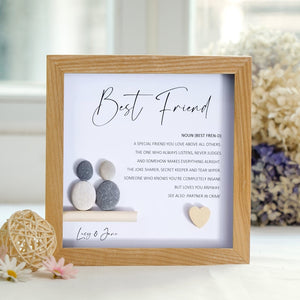 Personalized Best Friend Pebble Art - Gift for Best Friend -8x8 inch Frame with Stand for Desktop or Wall Hanging by Dovaart.com