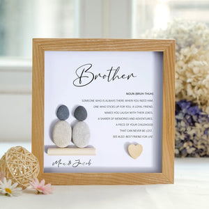Personalized Brother Meaning Pebble Art - Birthday Gift Brother - Frame Pebble Artwork Desktop or Wall Hanging 8x8 inch by Dovaart.com