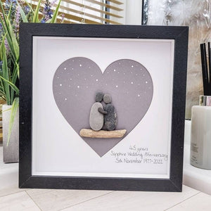 Personalized Couple Anniversary Pebble Art - Gift for Husband or Wife - Wall or Tabletop Decoration with Framed Pebble Artwork - 8x8 Inches by Dovaart.com