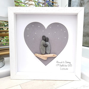 Personalized Couple Anniversary Pebble Art - Gift for Husband or Wife - Wall or Tabletop Decoration with Framed Pebble Artwork - 8x8 Inches by Dovaart.com