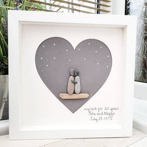 Personalized Couple Anniversary Pebble Art - Gift for Husband or Wife - Wall or Tabletop Decoration with Framed Pebble Artwork - 8x8 Inches by Dovaart.com