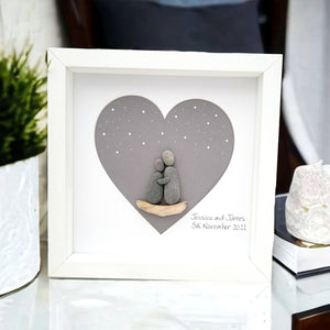 Personalized Couple Anniversary Pebble Art - Gift for Husband or Wife - Wall or Tabletop Decoration with Framed Pebble Artwork - 8x8 Inches by Dovaart.com