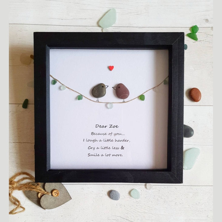 Personalized Couple Bird Wedding Anniversary Pebble Art - Gift for Husband or Wife - Wall or Tabletop Decoration with Framed Pebble Artwork - 8x8 Inches by Dovaart.com