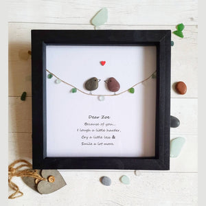 Personalized Couple Bird Wedding Anniversary Pebble Art - Gift for Husband or Wife - Wall or Tabletop Decoration with Framed Pebble Artwork - 8x8 Inches by Dovaart.com