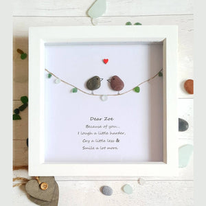 Personalized Couple Bird Wedding Anniversary Pebble Art - Gift for Husband or Wife - Wall or Tabletop Decoration with Framed Pebble Artwork - 8x8 Inches by Dovaart.com
