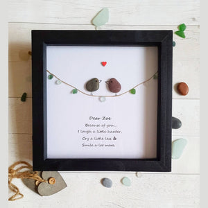Personalized Couple Bird Wedding Anniversary Pebble Art - Gift for Husband or Wife - Wall or Tabletop Decoration with Framed Pebble Artwork - 8x8 Inches by Dovaart.com