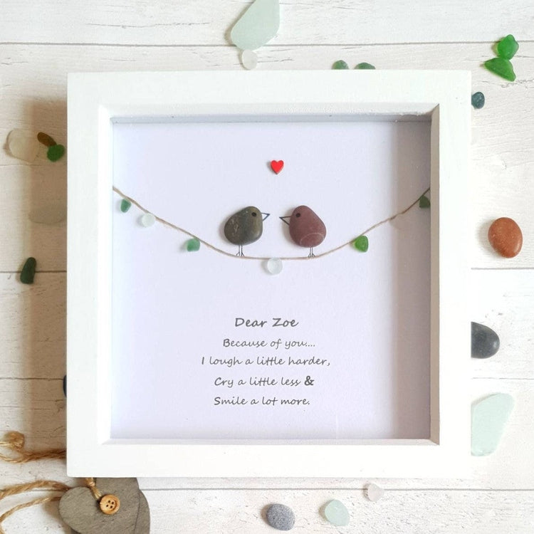 Personalized Couple Bird Wedding Anniversary Pebble Art - Gift for Husband or Wife - Wall or Tabletop Decoration with Framed Pebble Artwork - 8x8 Inches by Dovaart.com
