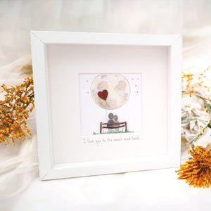 Personalized Couple In Moon Wedding Anniversary Pebble Art - Gift for Husband or Wife - Wall or Tabletop Decoration with Framed Pebble Artwork - 8x8 Inches by Dovaart.com