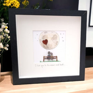 Personalized Couple In Moon Wedding Anniversary Pebble Art - Gift for Husband or Wife - Wall or Tabletop Decoration with Framed Pebble Artwork - 8x8 Inches by Dovaart.com