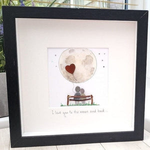 Personalized Couple In Moon Wedding Anniversary Pebble Art - Gift for Husband or Wife - Wall or Tabletop Decoration with Framed Pebble Artwork - 8x8 Inches by Dovaart.com