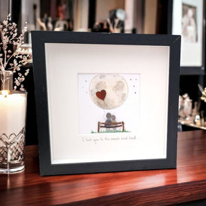 Personalized Couple In Moon Wedding Anniversary Pebble Art - Gift for Husband or Wife - Wall or Tabletop Decoration with Framed Pebble Artwork - 8x8 Inches by Dovaart.com