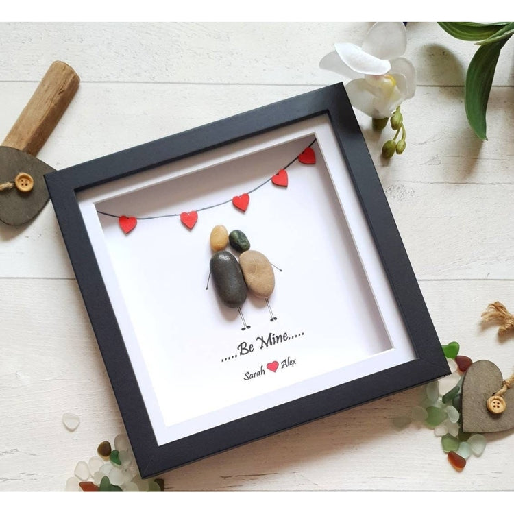 Personalized Couple Wedding Anniversary Pebble Art - Gift for Husband or Wife - Wall or Tabletop Decoration with Framed Pebble Artwork - 8x8 Inches by Dovaart.com
