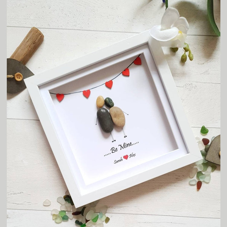 Personalized Couple Wedding Anniversary Pebble Art - Gift for Husband or Wife - Wall or Tabletop Decoration with Framed Pebble Artwork - 8x8 Inches by Dovaart.com