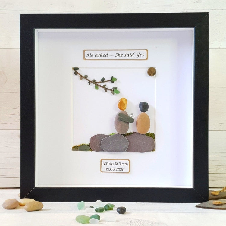 Personalized Couple Wedding Anniversary Pebble Art - Gift for Husband or Wife - Wall or Tabletop Decoration with Framed Pebble Artwork - White or Black Frame, 8x8 Inches by Dovaart.com