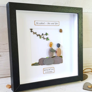 Personalized Couple Wedding Anniversary Pebble Art - Gift for Husband or Wife - Wall or Tabletop Decoration with Framed Pebble Artwork - White or Black Frame, 8x8 Inches by Dovaart.com