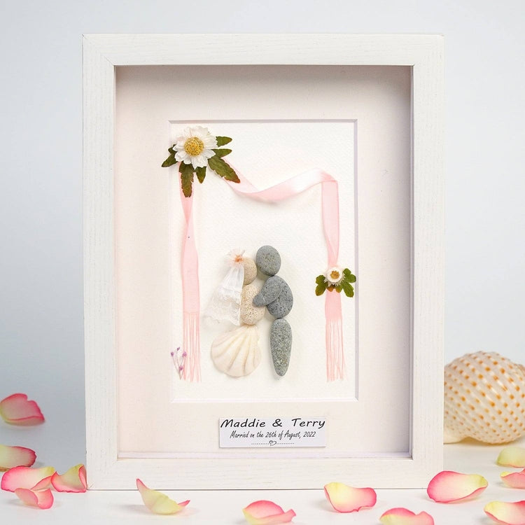 Personalized Couple Wedding Pebble Art Framed Desk and Wall Him And Her Wedding Gifts Bride & Groom by Dovaart.com
