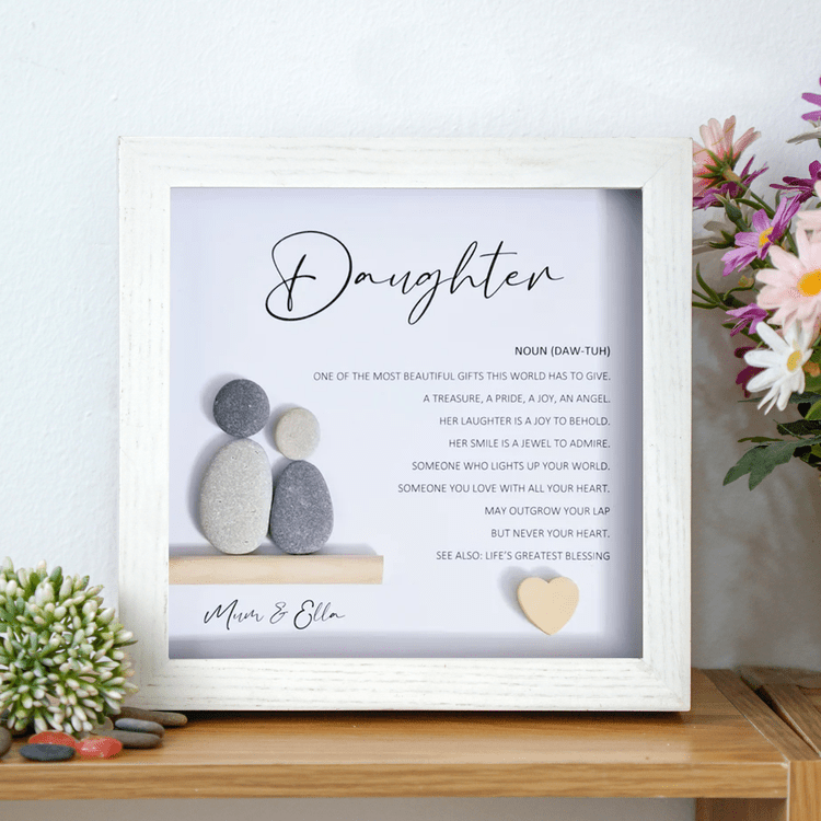 Personalized Daughter Meaning Pebble Art - Birthday Gift for Daughter - Wall or Tabletop Decoration with Framed Pebble Artwork - 8x8 Inches by Dovaart.com