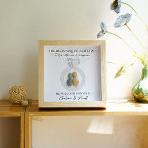 Personalized Engagement Present Pebble Art Framed Wall Hanging Art, Desktop Gifts for Couples by Dovaart.com