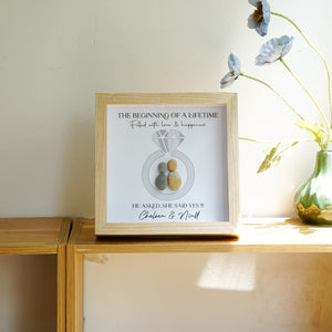 Personalized Engagement Present Pebble Art Framed Wall Hanging Art, Desktop Gifts for Couples by Dovaart.com