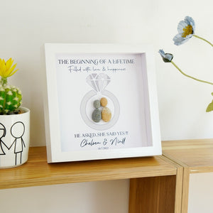 Personalized Engagement Present Pebble Art Framed Wall Hanging Art, Desktop Gifts for Couples by Dovaart.com