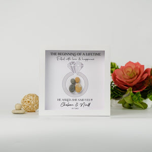 Personalized Engagement Present Pebble Art Framed Wall Hanging Art, Desktop Gifts for Couples by Dovaart.com