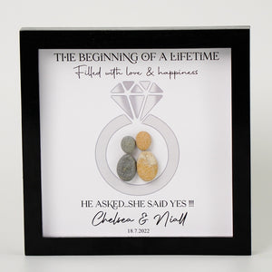 Personalized Engagement Present Pebble Art Framed Wall Hanging Art, Desktop Gifts for Couples by Dovaart.com