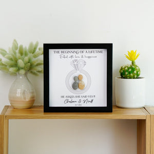Personalized Engagement Present Pebble Art Framed Wall Hanging Art, Desktop Gifts for Couples by Dovaart.com