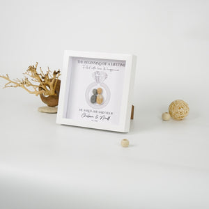 Personalized Engagement Present Pebble Art Framed Wall Hanging Art, Desktop Gifts for Couples by Dovaart.com