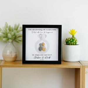 Personalized Engagement Present Pebble Art Framed Wall Hanging Art, Desktop Gifts for Couples by Dovaart.com