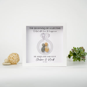 Personalized Engagement Present Pebble Art Framed Wall Hanging Art, Desktop Gifts for Couples by Dovaart.com