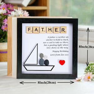 Personalized Father Pebble Art - Birthday Gift Father - 8x8 inch Frame with Stand for Desktop or Wall Hanging by Dovaart.com