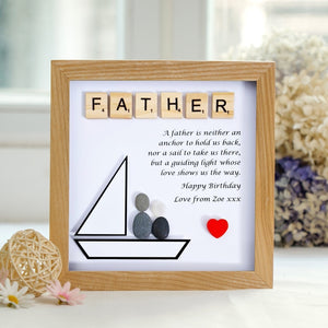 Personalized Father Pebble Art - Birthday Gift Father - 8x8 inch Frame with Stand for Desktop or Wall Hanging by Dovaart.com