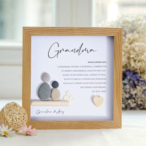 Personalized Grandma Pebble Art - 8x8 inch Frame with Stand for Desktop or Wall Hanging - Gift for Grandma by Dovaart.com