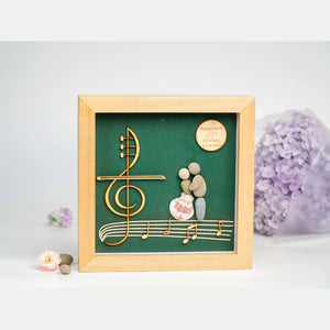 Personalized Groom and Bride Pebble Art with Musical Note by Dovaart.com