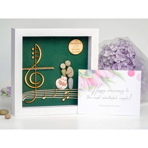 Personalized Groom and Bride Pebble Art with Musical Note by Dovaart.com