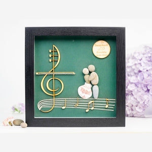 Personalized Groom and Bride Pebble Art with Musical Note by Dovaart.com
