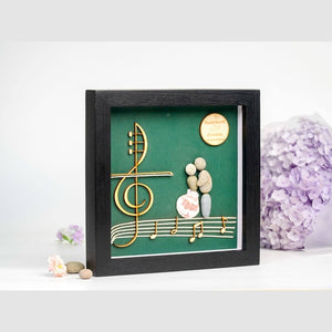 Personalized Groom and Bride Pebble Art with Musical Note by Dovaart.com