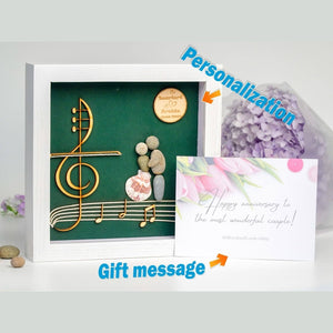 Personalized Groom and Bride Pebble Art with Musical Note by Dovaart.com