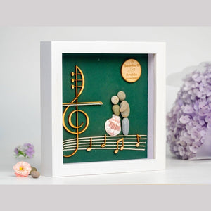 Personalized Groom and Bride Pebble Art with Musical Note by Dovaart.com