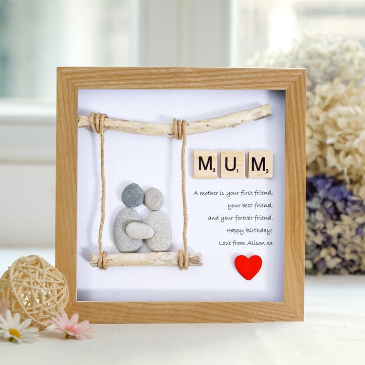 Personalized Mum Pebble Art - Gift for Mum - Frame Pebble Artwork Desktop or Wall Hanging 8x8 inch by Dovaart.com