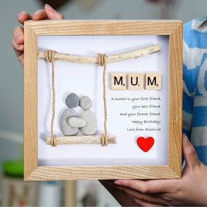 Personalized Mum Pebble Art - Gift for Mum - Frame Pebble Artwork Desktop or Wall Hanging 8x8 inch by Dovaart.com