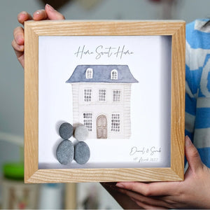 Personalized New Home Pebble Art - Funny Gift For New Home - 8x8 inch Frame with Stand for Desktop or Wall Hanging by Dovaart.com