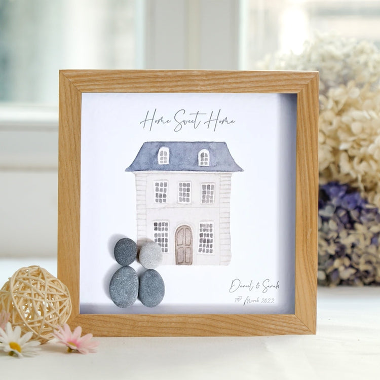 Personalized New Home Pebble Art - Funny Gift For New Home - 8x8 inch Frame with Stand for Desktop or Wall Hanging by Dovaart.com