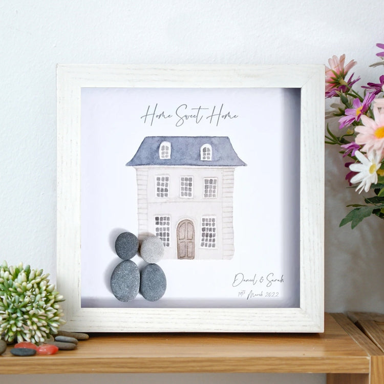 Personalized New Home Pebble Art - Funny Gift For New Home - 8x8 inch Frame with Stand for Desktop or Wall Hanging by Dovaart.com