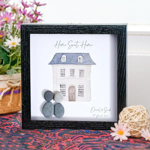 Personalized New Home Pebble Art - Funny Gift For New Home - 8x8 inch Frame with Stand for Desktop or Wall Hanging by Dovaart.com